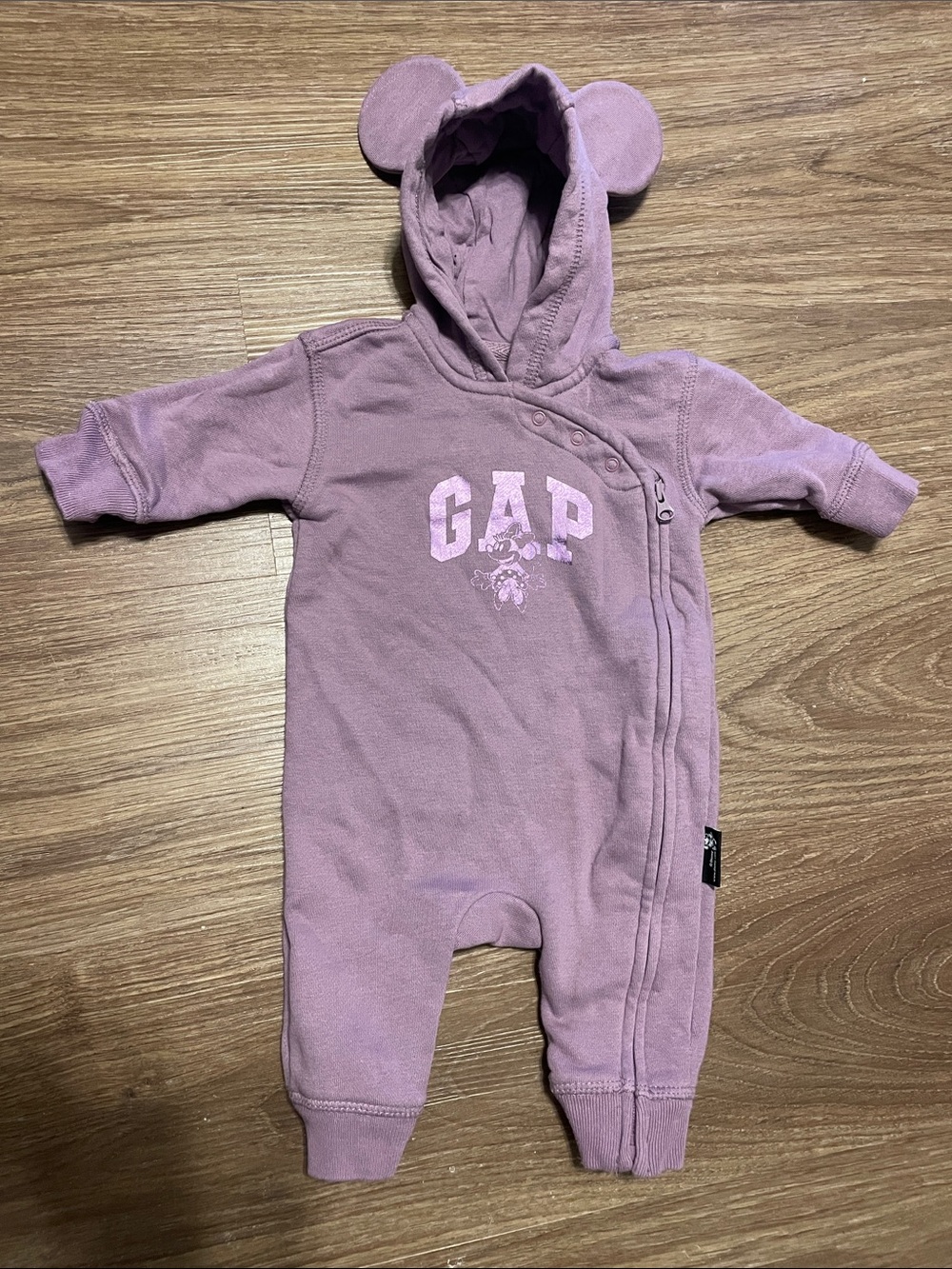 GAP Puprle Disney Mickey Ear Hooded One-Piece Onesie